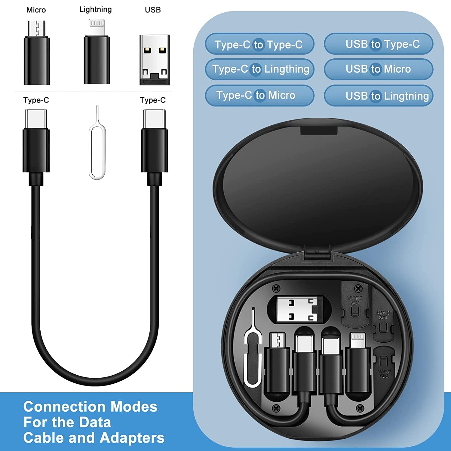 0377 Mini Multi-Functional Fast Charging Data Cable Set for Apple, Android, Type C Charging with Retrieve Card Pin,Round Storage Box,Compact and Portable, USB Data Cable Storage Box Travel Cable Set (5in1) 0377 Mini Multi-Functional Fast Charging Data Cable Set for Apple, Android, Type C Charging with Retrieve Card Pin,Round Storage Box,Compact and Portable, USB Data Cable Storage Box Travel Cable Set (5in1)